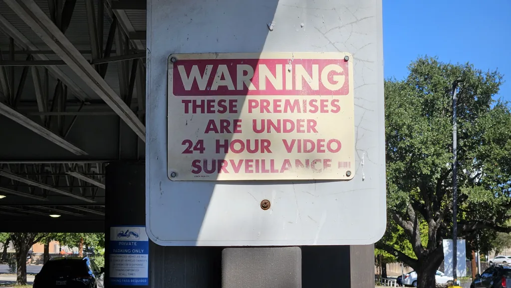 Sign stating the Kinected Coworking premises are under 24-hour video surveillance