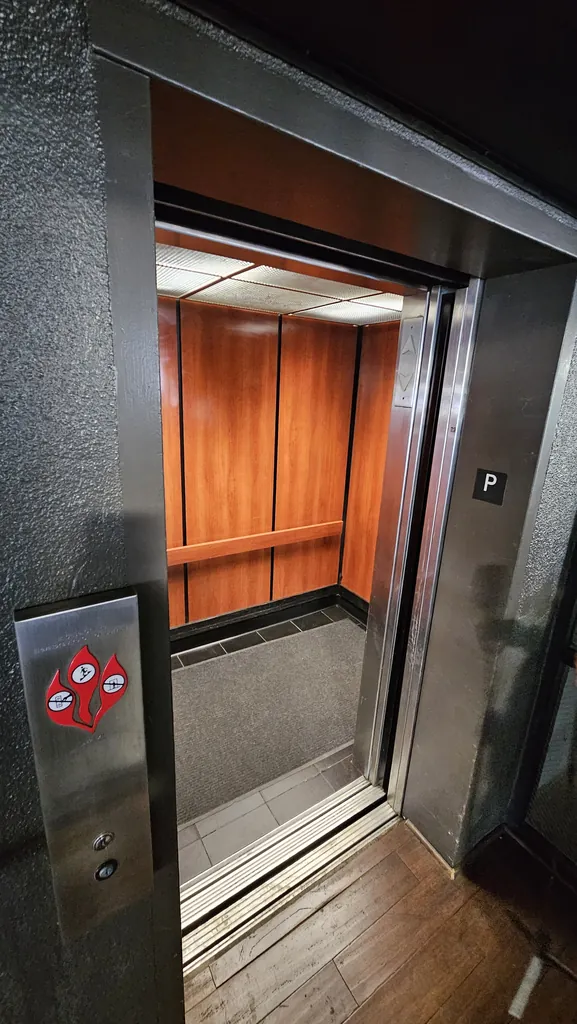 Elevator at the parking garage level of the Kinected Coworking building
